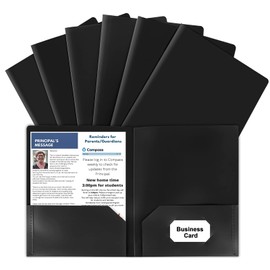 HABGP 6 Pack Black File Folders with Pockets and Business Card Slot, Letter Size Plastic 2 Pocket Folders for Documents, Office Filing Cabinet Folders, School Supplies for College Students
