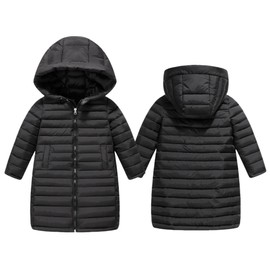 Happy Cherry Long Children's Down Jacket Girls Boys Jacket Zip Ultralight Winter Hooded Quilted Jacket Children, black