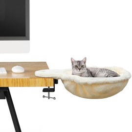Penunentily Cat Desk Bed, Nest - Shaped Cat Bed, The Sturdy Cat Hammock for Your Desk Mount (Beige)