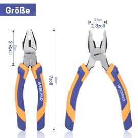 WISEPRO Combination Pliers, Multifunctional Tool with Side Cutters, Electrician's Pliers for Cutting, Crimping, Stripping (60CRV Chrome Vanadium Steel) (7 Inches)