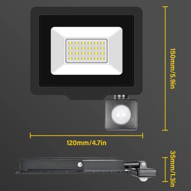 PICAA 20 W LED Spotlight with Motion Sensor Outdoor, 2000 LM Outdoor Spotlight 6000 K Cool White Spotlight, IP65 Waterproof Floodlight, Ideal Outdoor Light for Garden, Courtyards, Garage, Home, Hotel