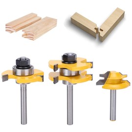 Broca Enrutador Esquina 1/4 de Pulgada Esquina Ranura Eje en T Machimbrado Bloque de Ángulo 45 Grados Carpintería Corte Mueble Madera (3 (Brocas + Ángulo))
