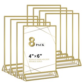 Acrylic Sign Holder 4x6 - 8 Pack Clear Picture Frame Double-Sided Table Sign Holder Vertical Display Stand Plastic Paper Holder -Vendor Booth Display Items Suitable for Wedding Office Store Party