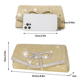 LiveGo Bow Evening Bag Sparkly, Clutch Purses for Women Wedding Glitter, Women's Clutch Bags, Sequin Bag Envelope Handbags Purses for Women Bridal, Matching Sparkly Butterfly Accessories Set (Gold)