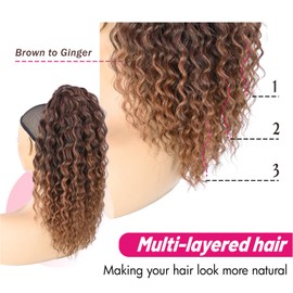 UAmy hair Long Afro Curly Ponytail Extension for Women 18Inch Mix Brown and Black Yaki Texture Curly Hair Ponytail Synthetic Fluffy Hairpiece for Daily Use(T1B/30)