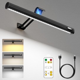 Olafus Picture Light Battery Operated, 15in Rechargeable Wall Light, 3 Colors and Brightness Dimmable Art Gallery Light with Timer for Painting, Artwork, Gallery, Dartboard, Portrait, Black