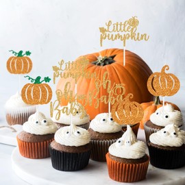 16PCS Pumpkin Baby Shower Cupcake Topper, Oh Baby, Little Pumpkin, Pumpkin First Birthday, Fall Autumn Baby Shower Decor, Thanksgiving Theme Gender Reveal Pregnancy Annoucement Party Decorations