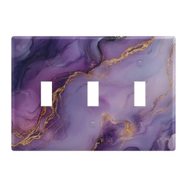 Glaphy Purple Gold Grey Marble Triple Toggle Wall Plate Decor, 3-Gang Switch Plate Outlet Covers for Home Kitchen Bedroom Bathroom