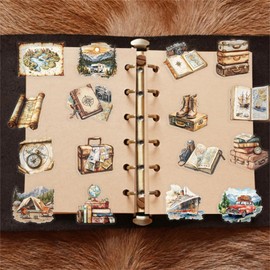 50Pcs Vintage Travel Stickers,Transparent PET Aesthetic Retro Clock Compass Camera Luggage Map Vinyl Decals for Kids Teens Adults, Travel World Vintage Items Sticker for DIY Laptops Guitar Journal