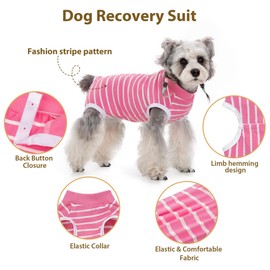 PawSailor Striped Dog Surgery Suit Female Male Dog Recovery Body Suit After Surgery, Soft Cotton Pet Surgical Recovery Vest Pet Medical Shirt Button Closure, Wound Protection, Easy to Wear, Pink M