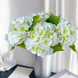 SUMTIPHUN 3 Pcs Real Touch White Hydrangeas Artificial Flowers Lifelike Large Blooms Faux Latex Hydrangea for Easter Home Decor Kitchen Living Room Porch Spring Table Centerpiece