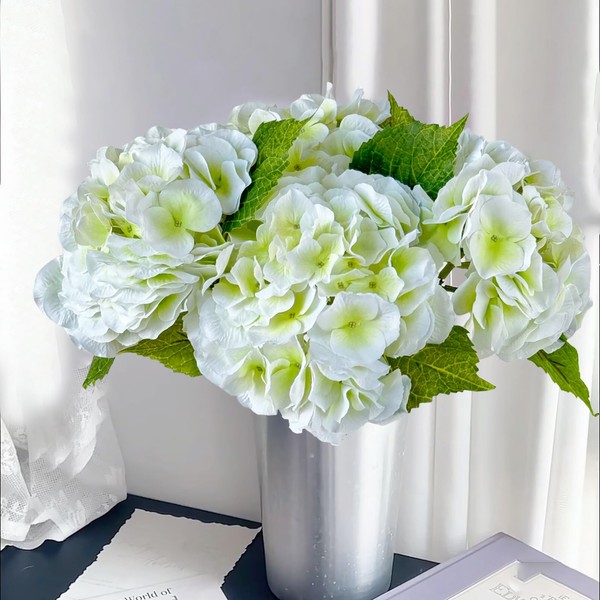 SUMTIPHUN 3 Pcs Real Touch White Hydrangeas Artificial Flowers Lifelike