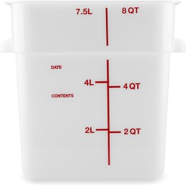 Carlisle FoodService Products Squares Square Food Storage Container with Stackable Design for Catering, Buffets, Restaurants, Plastic, 8 Quarts, White, (Pack of 6)