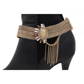 Unbranded Women Gold Mesh Metal Chain Boot Bracelet Shoe Sun Bling Charm Tassel Jazzy Look