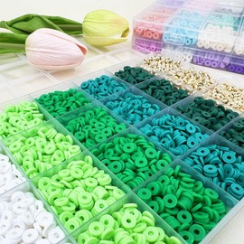 MIIIM Green Clay Beads Kit for Bracelets Making, Heishi Beads, Clay Charms and Gold Spacer Beads for Jewelry Making, Friendship Bracelet Beads Kit for Crafts, Concert, Raves, Gifts