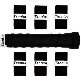 Tannius Tennis Racket Grip Tape, 6 Pack Tacky Tennis Grips, Absorbent and Enhanced Tennis Racquet Overgrip（6-Pack Black
