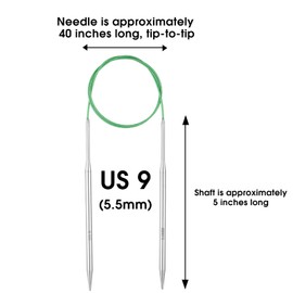 Knitting Needles Circular 40 inch (100cm) Stainless Steel Round Knitting Needles Size US 9 (5.5mm)