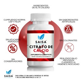 Citrato de Calcio 100 Cps  Suplemento Alimenticio  Saisa Herbal  Huesos Fuertes, Articulaciones y Dientes  Mejor Absorci                              
