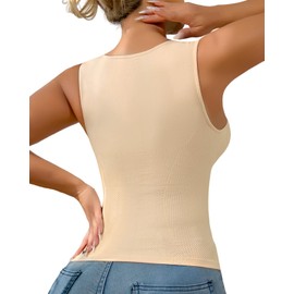 USEASY Square Neck Sleeveless Tops for Women Built in Bra Bodysuit for Women Going Out Top Woman Beige Tank Top Beige S