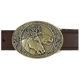 Horse Heads Buckle and Belt OBM109B IMC-Retail 42 Chestnut Brown