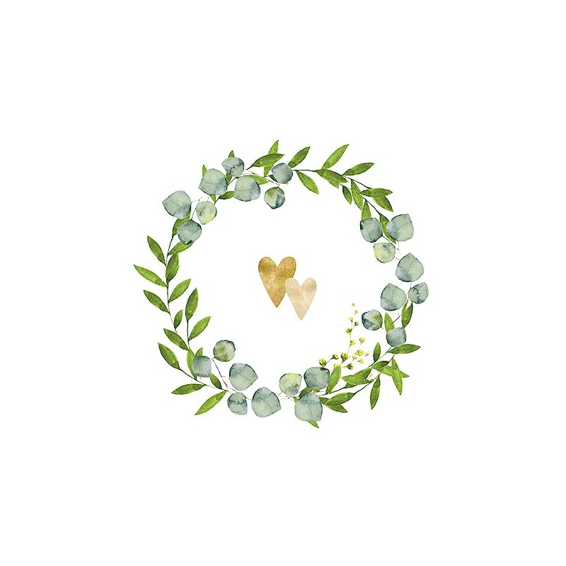 20 Small Cocktail Napkins Golden Hearts in Wreath | Wedding