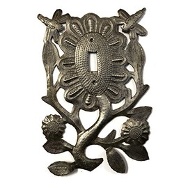 Decorative Flower Switch Plate Cover Recycled Metal Made in Haiti, 5.5 In. x 9 In.