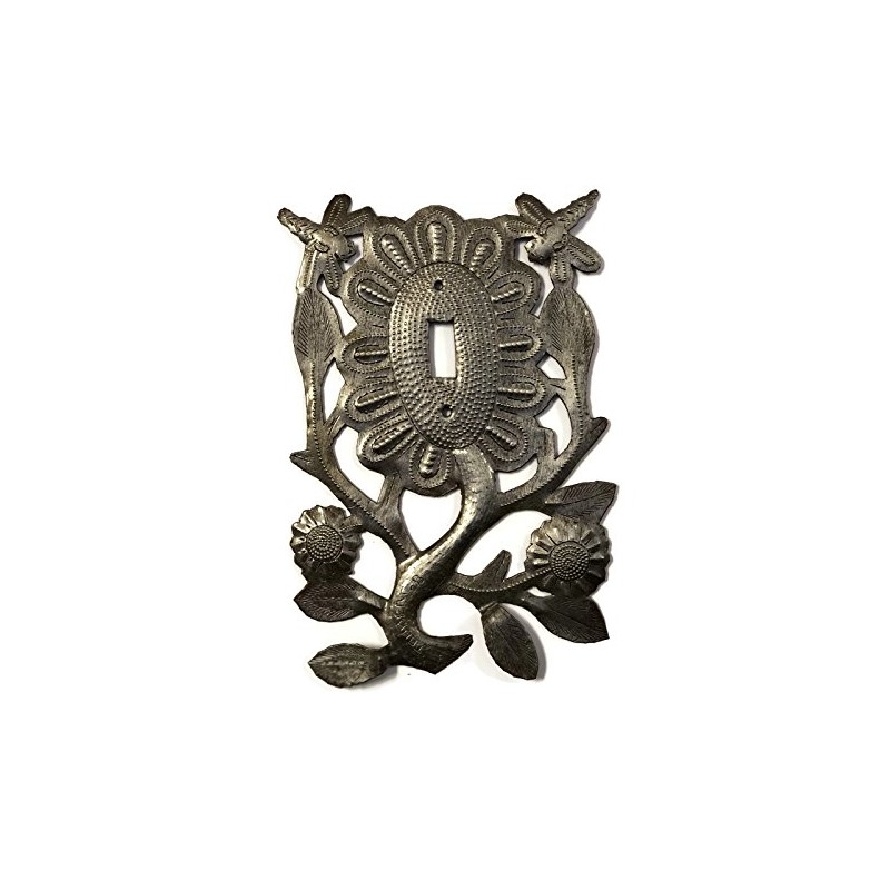 Decorative Flower Switch Plate Cover Recycled Metal Made in Haiti,