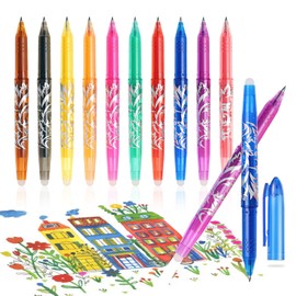 10 Pcs Erasable Pens, 0.5mm Erasable Gel Pens Liquid Ink Gel Pens Quick-Drying Rollerball Pens with Eraser for School Office Students Adults (10 Colors)