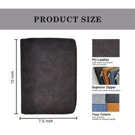 A5 Leather Notebook Portfolio Budget Planner PU Leather Cover with Zipper 6 Rings Refillable Money Document Organizer for Business Interview (Black)