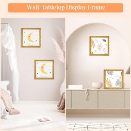 MOUDAMION Wood 8x8 Frame Gold, Ornate Natural Wooden 8x8in Picture Frames, Modern Golden 8 x 8inch Gallery Photo Pic Frame with HD Plexiglass, Horizontal Vertical Wall Mounting Tabletop Display 1Pcs