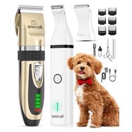 oneisall Dog Clippers and Paw Trimmer Kit 2 in 1 Low Noise Cordless Dog Clippers for Grooming Pet Hair Trimmers for Small and Large Dogs Cats Animals
