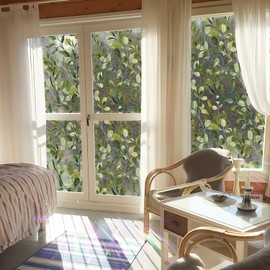 ChicSkin Watercolor Rainbow Window Privacy Film Large, Double-Sided Decorative Suncatcher Film for Living Room, Laser Green Window Clings 20.87"X118.11"