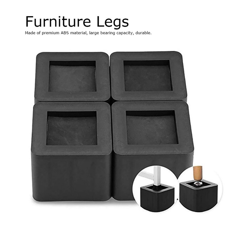 4PCS Durable Stackable Bed Risers Black Square MoisturE proof Insect