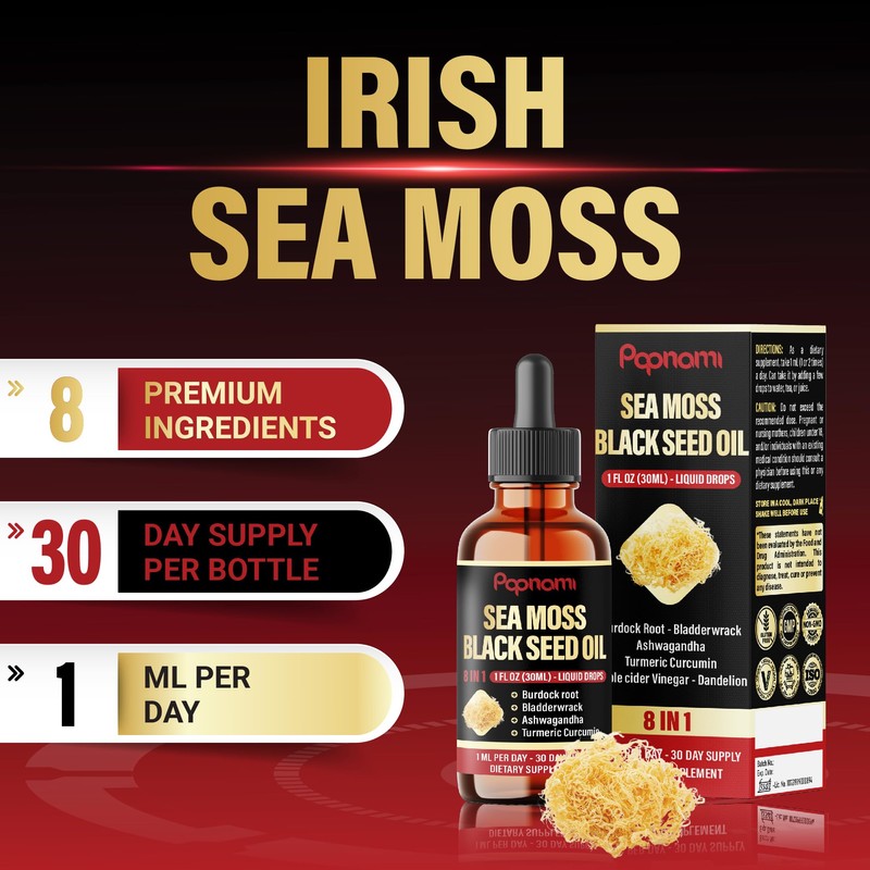 Papnami 8in1 Sea Moss Liquid Drops with Sea Moss, Black