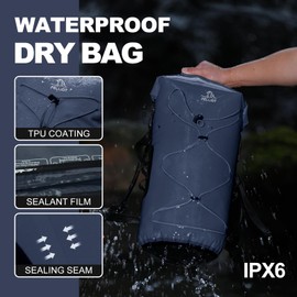 PELLIOT Dry Bags Waterproof 20L Roll Top Lightweight Adjustable Backpack Bag Storage & Keep Gear Dry Portable Dry Sack for Kayaking Boating, Navy Blue