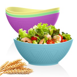 SINOGE 65 OZ Big Serving Bowls Large Salad Bowls Set, Deep Wheat Straw Oval Bowls Set of 4, Microwave and Dishwasher Safe Kitchen Bowls Big Popcorn Bowls Alternative Plastic Bowls- Pastel Feast