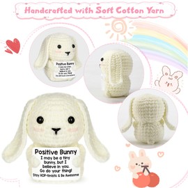 XIZIX Positive Crochet Bunny Stuffed Animal - Cute Motivational Bunny for Emotional Support, Easter Gifts, Unique Gift for Women, Men, Inspirational Decor for Birthday, Valentines, and More