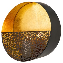Luxury Metal Wall Candle Sconces – Large Handcrafted Wall-Mounted Tealight Candle Holders with Gold Leaf Interior – Modern & Rustic Home Décor for Living Room, Hallway – 11.8" Black Single Piece
