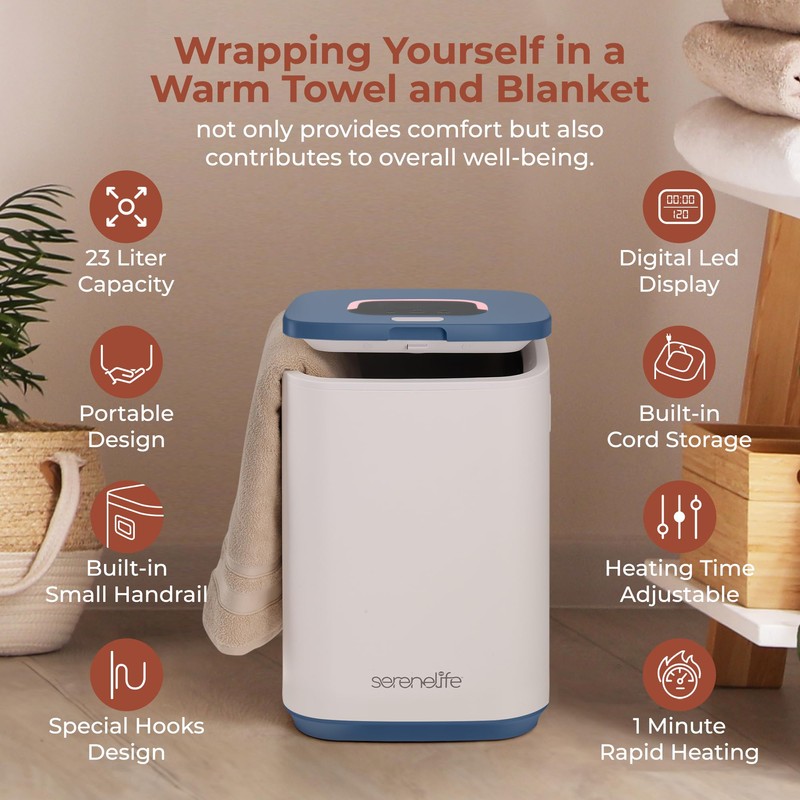 SereneLife Towel Warmer Bucket - Compact 23L Bathroom Towel Heater
