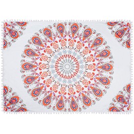 styleBREAKER Rectangular Beach Towel with Paisley Ornament Pattern and Pompom Border, Hand Towel, Bath Towel, Unisex 05050077, Colour: White/Orange