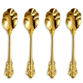 KEAWELL Premium 4-Piece 6" Tea Spoon Set, 18/10 Stainless Steel, Vintage Coffee Espresso Demitasse Spoons, Smooth Edges, (Gold)