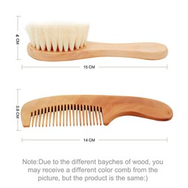 Kingsie Baby Hair Brush, Comb, Set of 2, Natural Wood, Goat Wool, Brush, Comb, Newborn, Baby Hair Care, Baby Shower, Gift