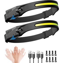 Pozlle 2PCS Headlamp Rechargeable, 230° Wide Beam Head Lamp LED with Motion Sensor for - Camping Accessories Gear, Waterproof Head Light Flashlight for Hiking, Running, Repairing, Fishing, Cycling