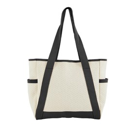 SNOWLION Large Canvas Tote Bag,White and Green, with Laptop Sleeve and Multiple Pockets (black)