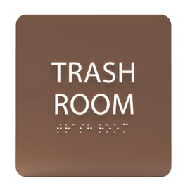 ADA CENTRAL SIGNS - 6" X6" Trash Room Sign - ADA Compliant Tactile Graphics Grade 2 Braille Text Acrylic Wall Signs - Recycling Waste Garbage Bins, Hazardous Waste, Disposal Safety Room Door Sign