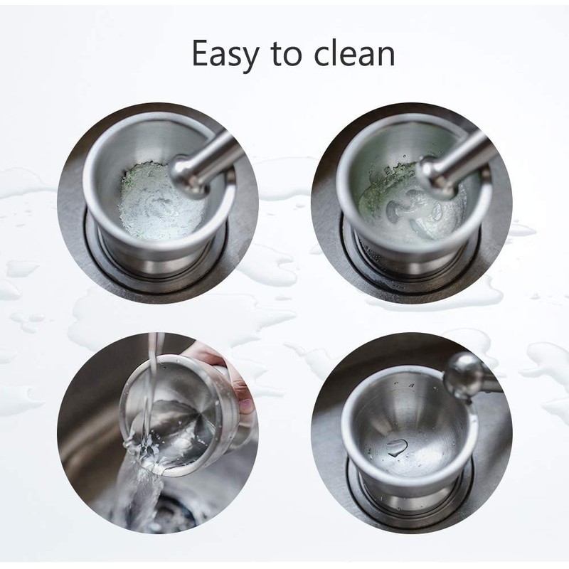 Tera 18/8 Stainless Steel Mortar and Pestle with Brush,Pill Crusher,Spice