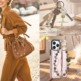 Ephoou Beaded Wrist Strap for Women - Cute Owl Design Phone Bracelet Keychain, Anti-Lost Cellphone Lanyard for Mobile, Bag & Key Accessories (Purple)