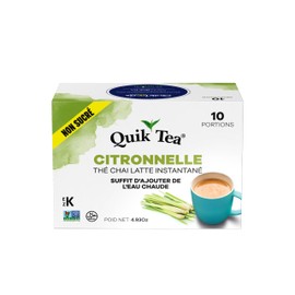 Quik Tea Unsweetened Lemongrass Chai Tea Latte - 10 Count Single Box - All Natural & Preservative Free Instant Chai