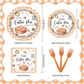 Tcoyodw Cutie Pie Baby Shower Tableware Set 96 Pcs Disposable Plates Napkins Forks A Little Cutie Pie is on The Way Baby Shower Baking Party Decorations Serve 24 Guests