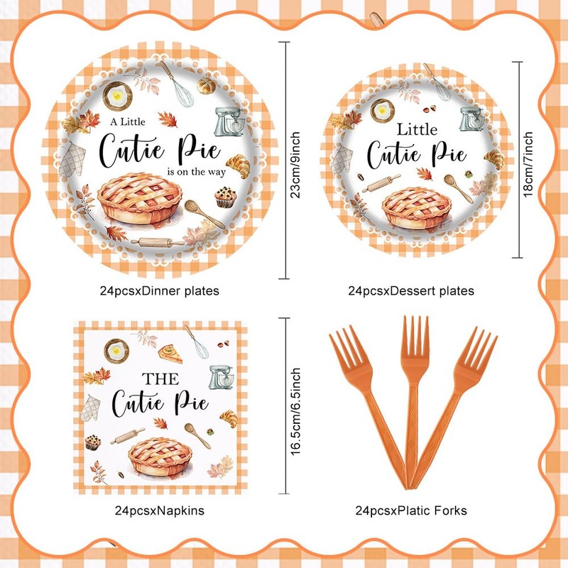 Tcoyodw Cutie Pie Baby Shower Tableware Set 96 Pcs Disposable